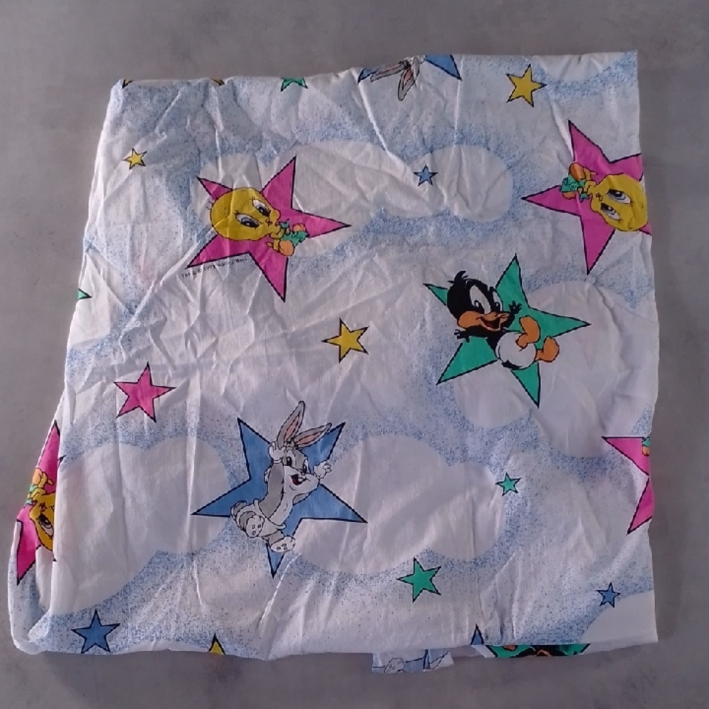 Vintage Baby Looney Tunes Fitted Sheet Bugs Bunny Tweety Donald Duck Sylvester